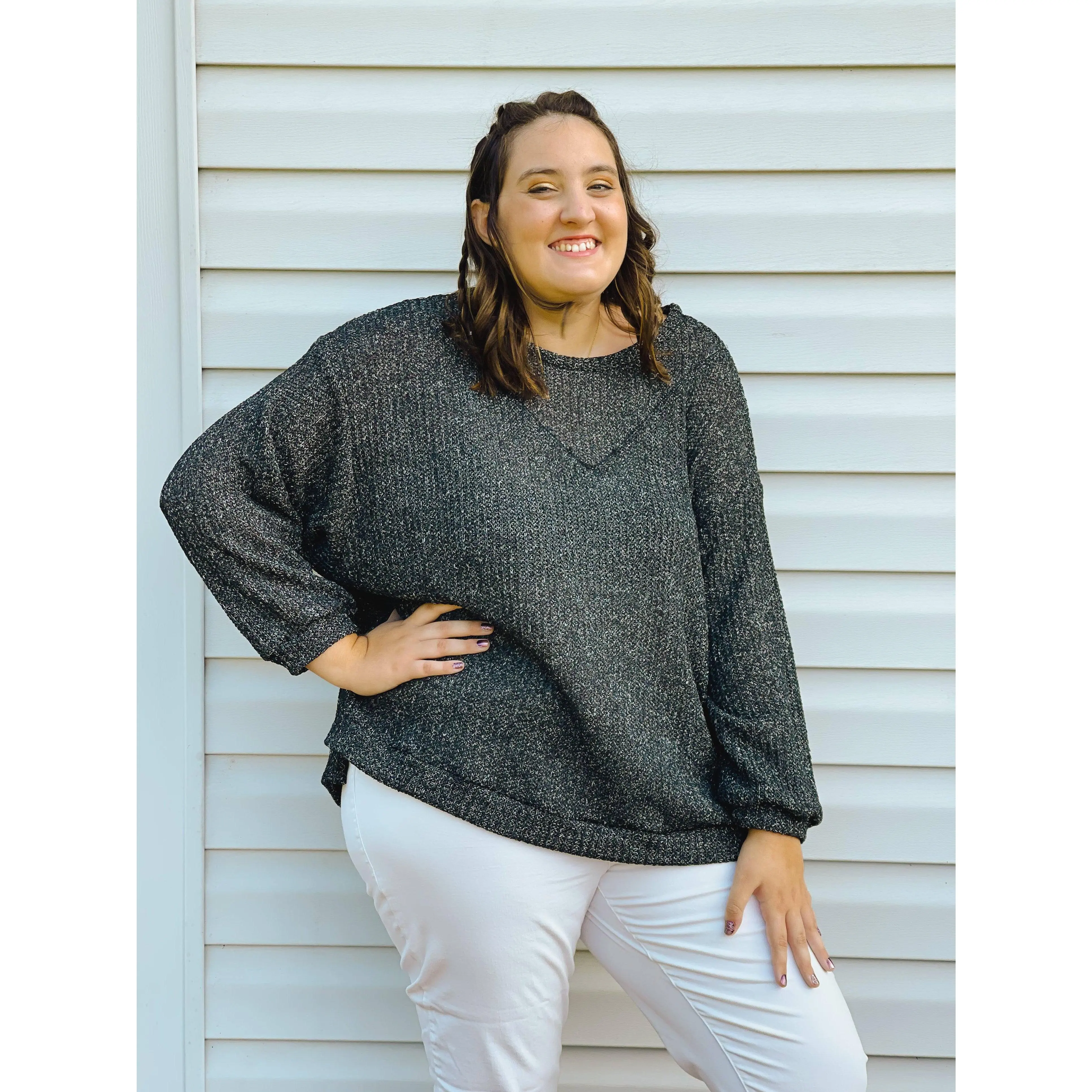 Better Together Charcoal Bubble-Sleeve Sweater