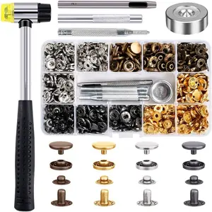 120 Set Snap Fasteners Kit for Leather 12mm Metal Button Snaps Press Studs with 4 Setter Tools, 1 Hammer, 4 Color Leather Snaps for Clothes, Jackets, Jeans Wears, Bracelets, Bags