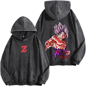 Gohan Beast Mode DBZ Washed Hoodie, Dragon Ball Anime Graphic Tee, Oversized Acid Wash Streetwear Shirt, Heavy Cotton Fan Apparel