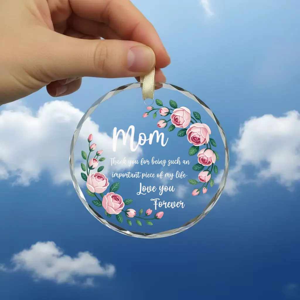 2D Flat Glass Bouquet Hanging Ornament - Faceted Thank You Keepsake Gift for Mom, "Important Piece of My Life" Room Decor