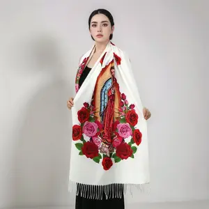 Winter Cashmere Shawl Custom Catholic Virgin Mary Tassel Scarf Women Soft Our Lady of Fatima Long Wrap Ladies Scarves 180*70cm