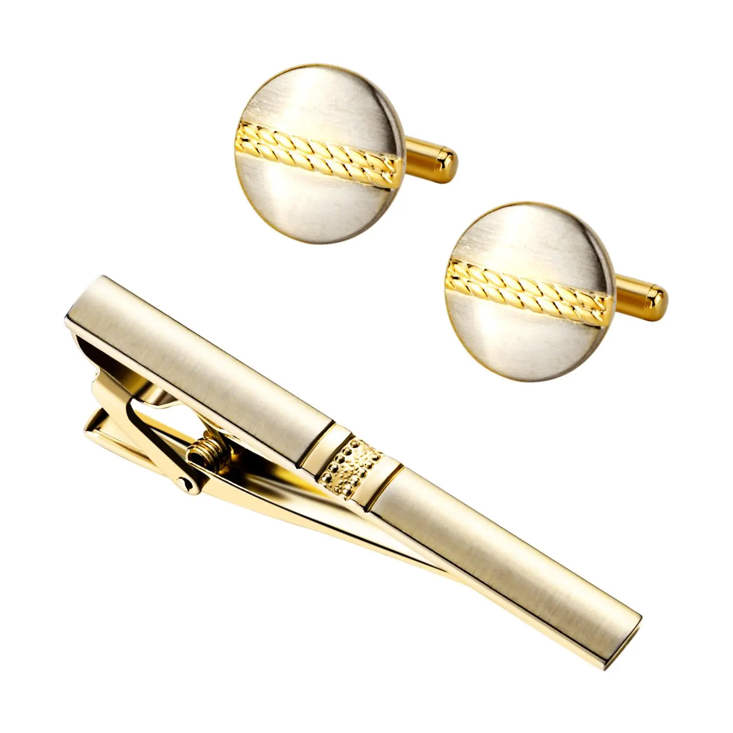 OIDEA Men's Solid Copper Cufflinks and Tie Clip Set, 2-Piece Gold-Tone Jewelry for Wedding, Party, Birthday & Anniversary Groomsmen Gifts with Gift Box, Male, Ceremony, Durable Copper, Elegant, Two Piece Set