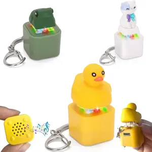 3 Pcs Rechargeable Frog Duck & Cat Croaking Keychain with LED Light – Sound Button Fidget Toy Keyboard Clicker for Stress Relief, Portable Sensory Toy for Adults Office Travel Use