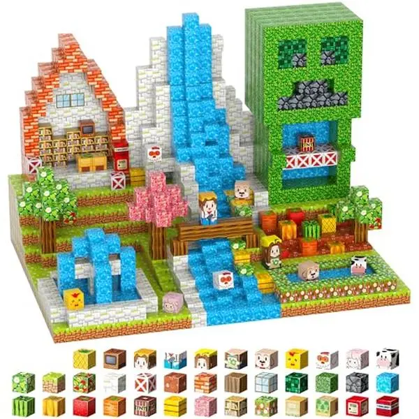 Magnetic Blocks, 117-Piece 0.8in Building Farm Magnet Game Set, Stacking Building Blocks Cubes Magnets for Kids, STEM Sensory Creative Toys Games for Toddler Boys & Girls