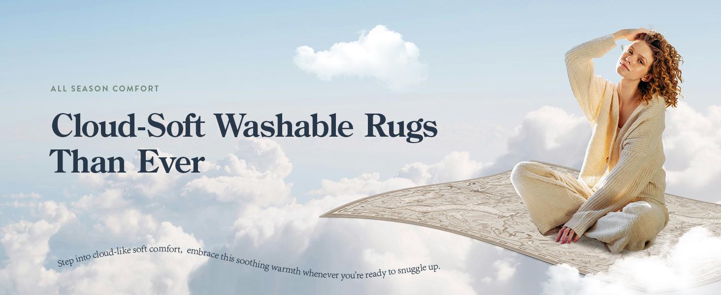 Lahome Boho Animal Washable Rugs for Living Room, Soft Rugs for Bedroom, Botanical Large Boho Non Slip Dining Room Carpet for Under Table Office Kids Playroom