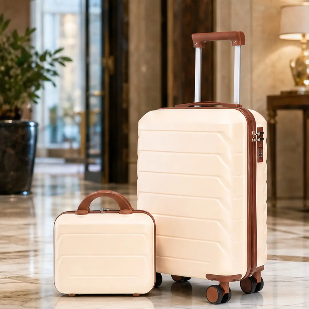 ARCH 2-Piece ABS Hardshell Luggage Set with 14" Cosmetic Case and 20" Spinner Suitcase, Combination Lock, Anti-Scratch, Waterproof, Multiple Color Options, Lightweight Travel Bag for Weekend Getaways, Beige/Black/Blue+Purple/Brown Color Options