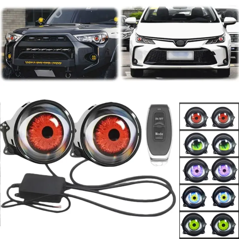 Dynamic devil eye LED lens light 3D devil red eye light kit cool modification Automotive accessories with remote control car fog light decoration light Led Driving Light