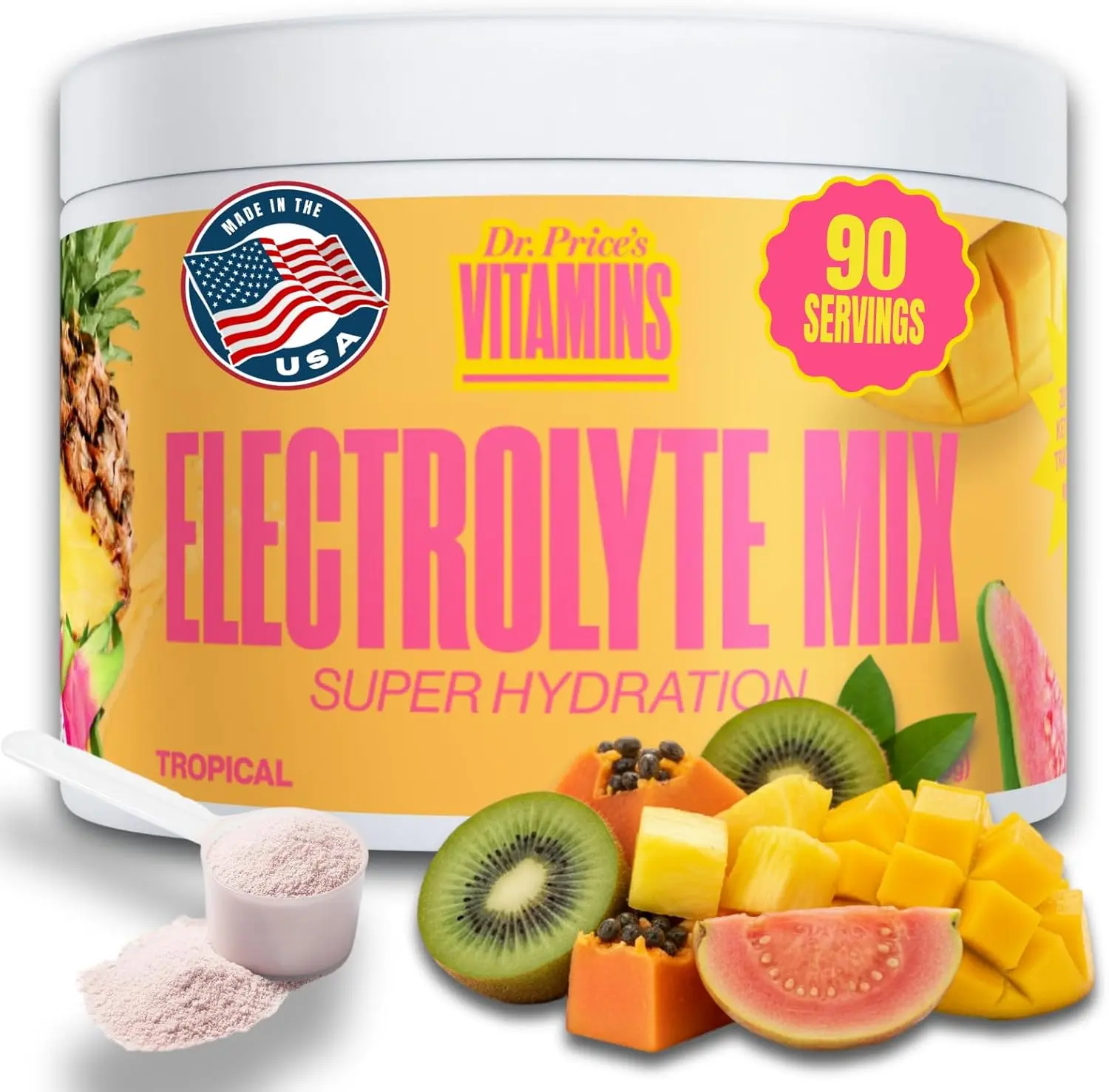 Dr. Price’s Electrolytes Powder Bulk – Tropical, 90 Servings | Sugar Free Hydration Drink Mix with 72+ Trace Minerals, Manganese | Keto Electrolytes | Vegan, Doctor-Formulated, Made in USA