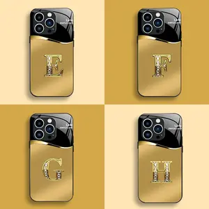 Suitable for [iPhone 13 Pro] New high-end gold letter glass mobile phone case New business simple metal paint electroplated glass mobile phone case Affordable anti-fall and anti-fingerprint 995