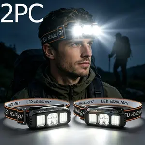 2-Pack LED Headlamp Set | USB Rechargeable Hands-Free Flashlight, 9 Modes for Camping, Running & Dog Walking