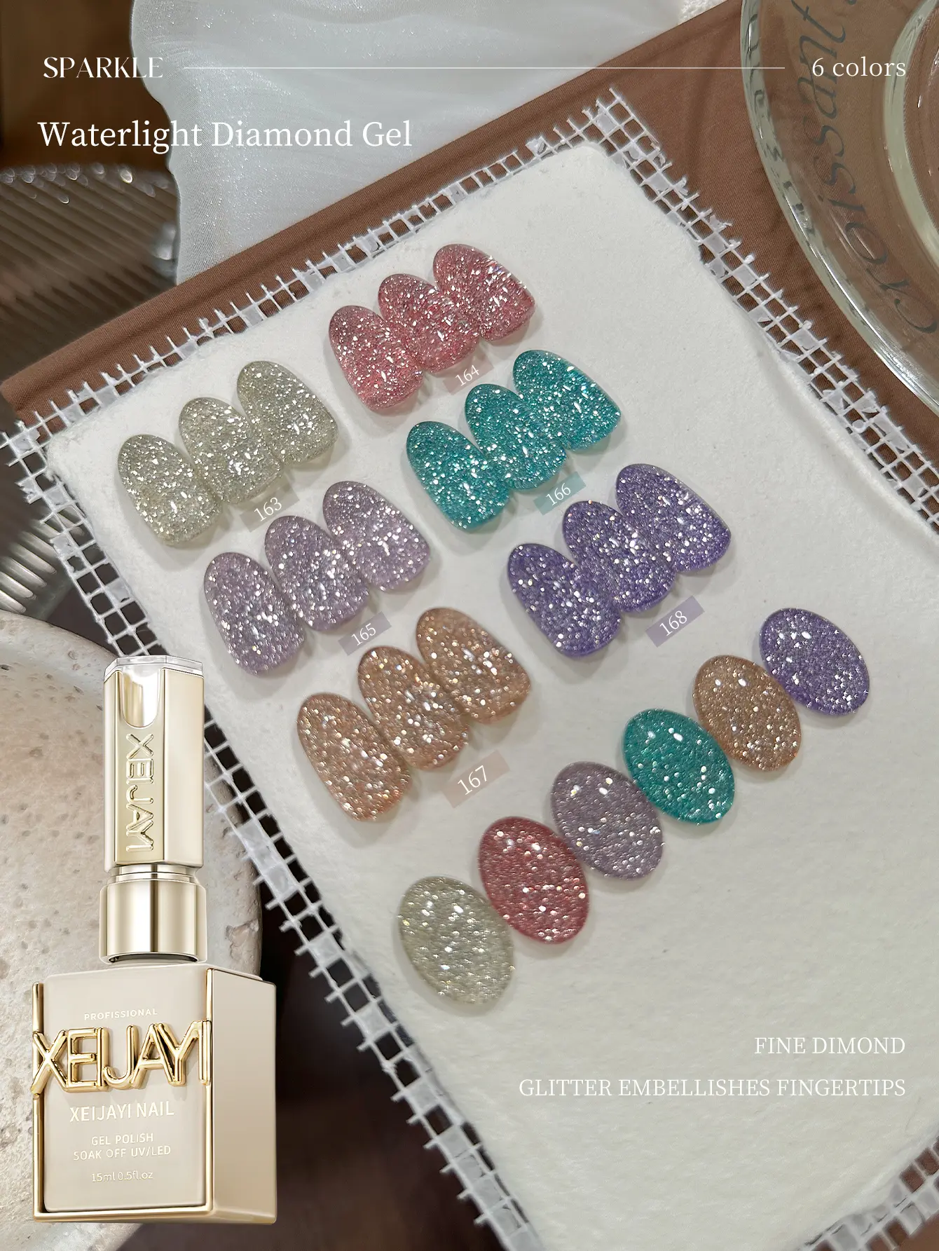 6pcs Aqua Diamond Cat Eye Nail Gel - Shimmering Waterdrop Effect, Crushed Diamond Sparkle, Long-Lasting, Chip-Resistant Nail Tech Supplies for Glamorous Self-Expression, Special Occasions