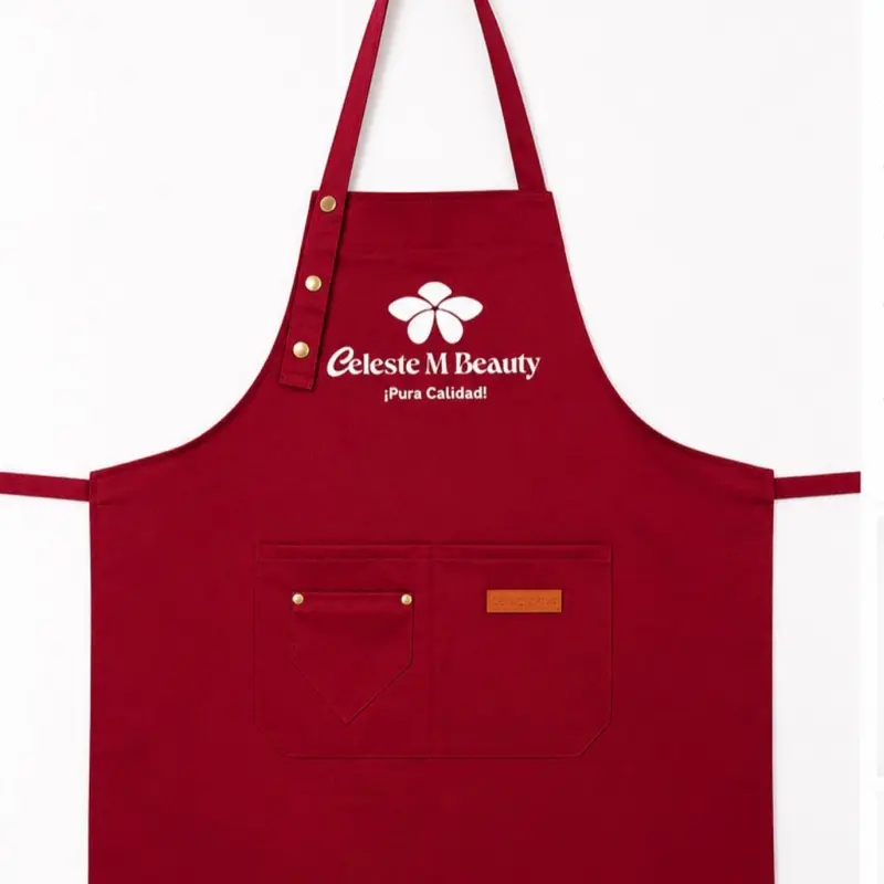 Professional Nail Tech Apron – Burgundy | Adjustable 3-Pocket Salon Apron