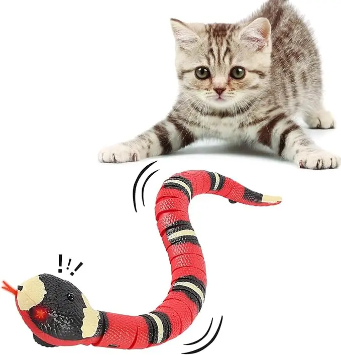 Smart Interactive Cat Snake Toy, Automatic Moving Electronic Pet Toy with Obstacle Avoidance, Dual Wheels, Auto Sleep Mode and USB Charging