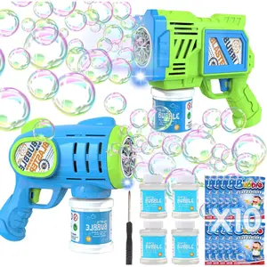001-X 2 Pack Bubble Gun Machine for Kids, Automatic Light Up Bubble Blower with 4 Bottles 10 Bags Refill Solution Bubble Guns Blaster for Toddlers, Outdoor Toys Gifts Wedding Easter Party Favor