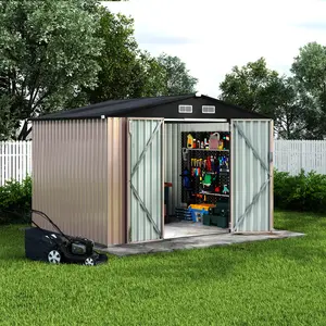 Premium 8X10 ft Metal Outdoor Storage Building, Secure Lockable Door & Air Ventilation, Durable Tool Shed for Garden, Backyard, Patio & Lawn Equipment, Galvanized Steel, Metal Roof, Full Kit