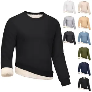 Gihuo Men's Winter Warm Crewneck Sherpa Fleece Lined Sweatshirt Army Beige Casual Long Sleeve Solid Color Round Neck Machine Washable Pullover Tops for Men Gifts