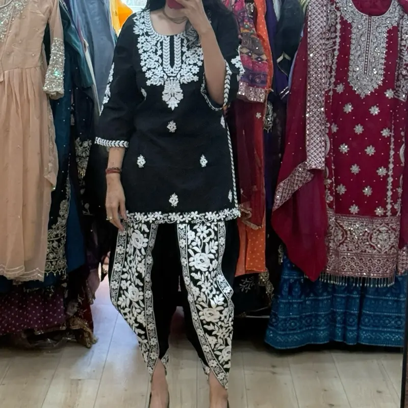 Women chikankari dhoti style suit party wear casual suit