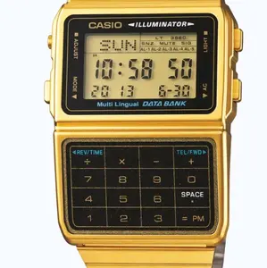 Casio Illuminator Multi-Lingual Data Bank Watch Gold Tone Digital Display Calculator Function