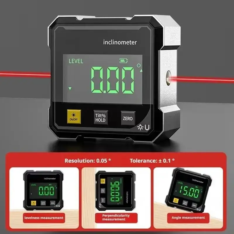 Digital Angle Finder, 4-Side Magnetic Digital Angle Gauge, Cube Inclinometer with Backlight, Portable Magnetic Electronic Level Tool Home