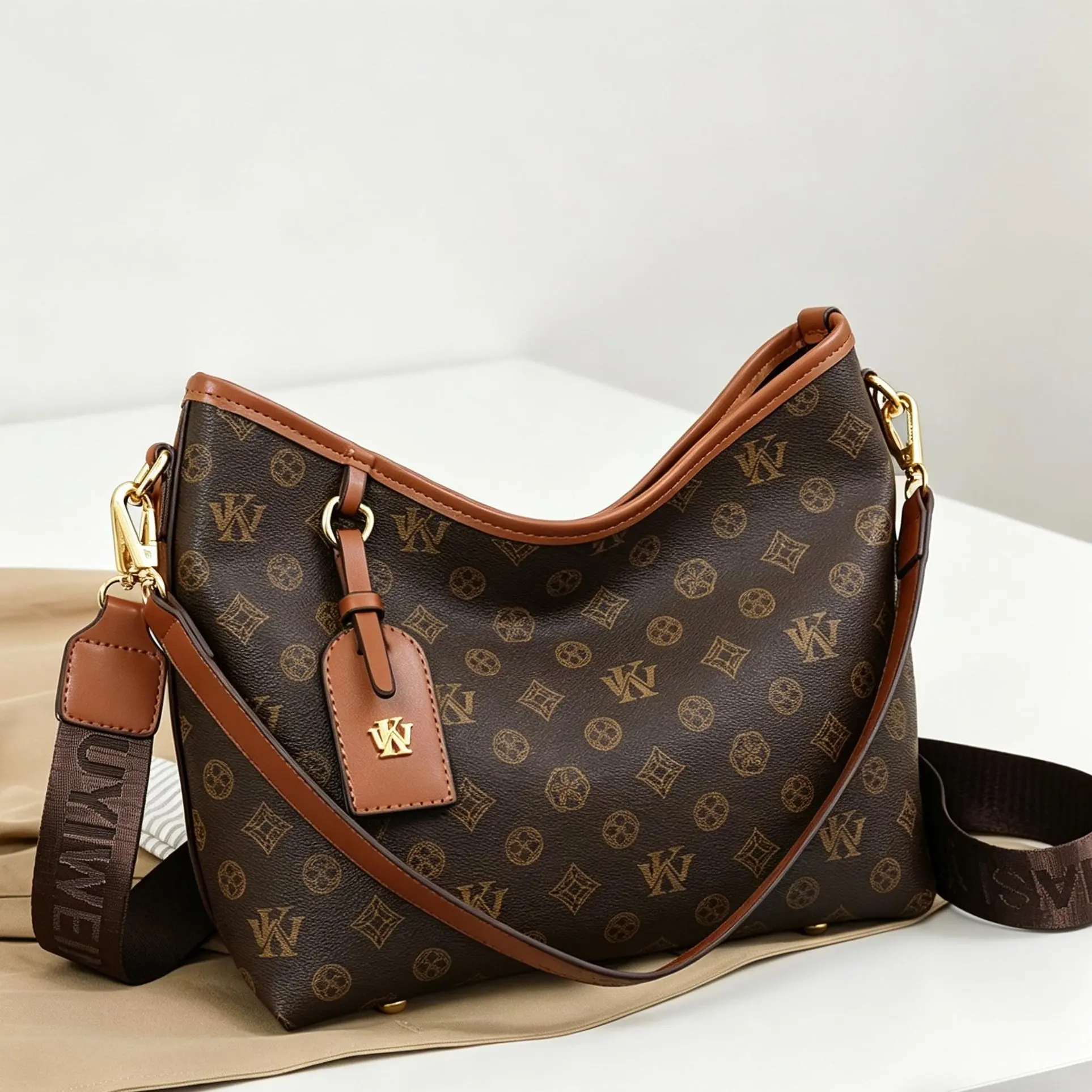 2026 New Retro Logo Print Hobo Bag, Premium Leather Shoulder Bag with Wide Strap, Fashion Multi-compartment Crossbody Purse for Ladies, Great Gift Idea