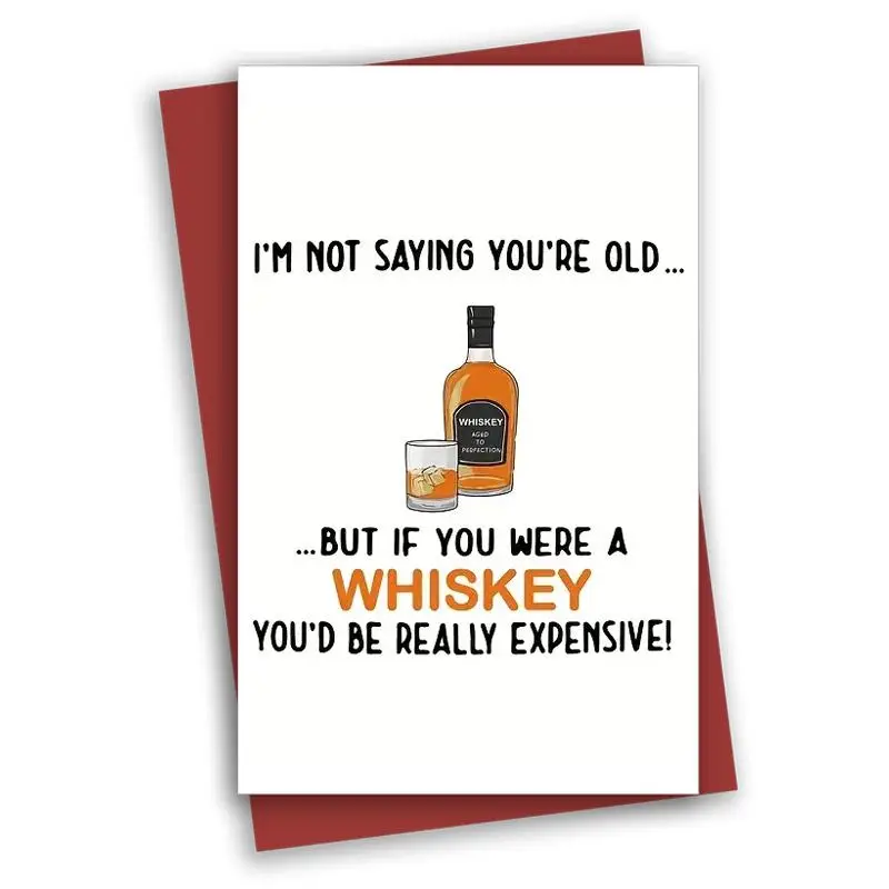 Letter Pattern Greeting Card, 1 Count Whiskey Themed Funny Friend Birthday Card with Envelope, Creative Birthday Card for Gift Giving