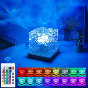 USB Powered Wave Pattern Cube Night Light, RGB 16 Color Changing Table Lamp with Remote Control, Creative Bedside Atmosphere Projection Lamp for Home Bedroom Decoration