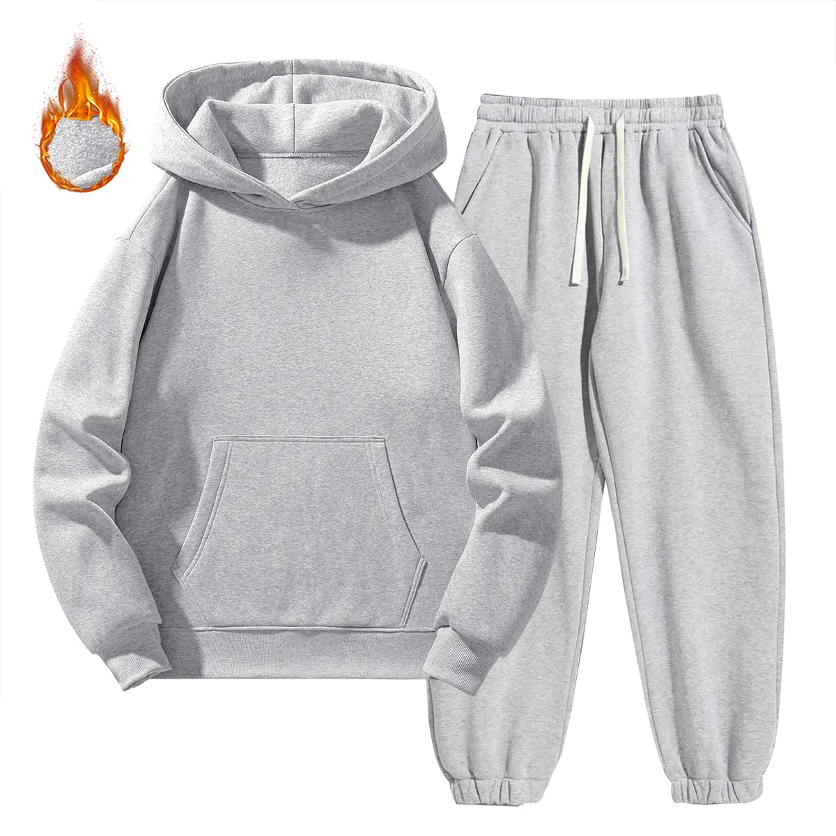 Men's Solid Zipper men 2 piece sets Two-piece Set, Casual Long Sleeve Hoodie & Drawstring Pocket Sweatpants for Fall Winter, Polyester Fashion Cozy Men's Outfits for Daily Wear,Airport Outfit Top Plain