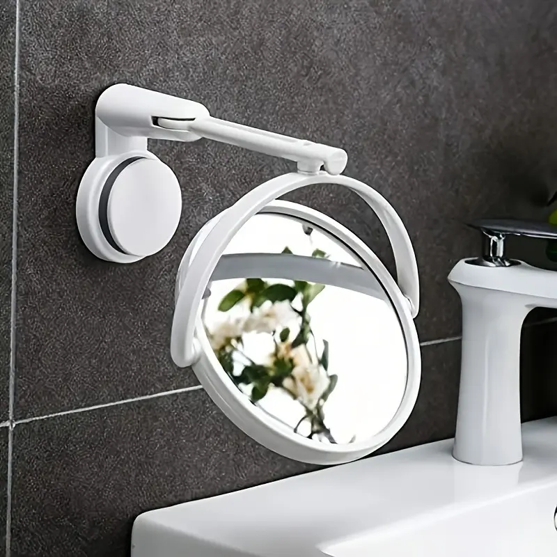 Adjustable Wall-Mounted Bathroom Mirror, Round bathroom mirror, Bathroom Mirrors For Vanity, No Drilling Required, Foldable and Extendable, Single/side Makeup Mirror, Glass Surface, Easy Home Decor Installation, Bathroom Vanity Mirror