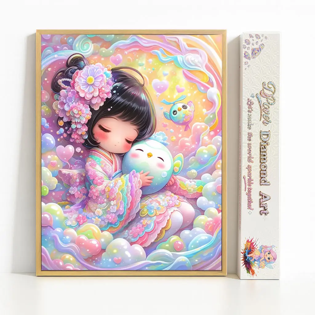 Slumber in the Rainbow Clouds | 45×55cm | Partial Fairy Dust Diamond Painting | Full Round / Full Square Drill | Velvet Cloth Canvas | DIY 5D Diamond Art Kit for Adults & Kids | Sparkling Cute Cartoon Cloud Artwork Wall Art Home Decor | Crafting Gift Idea