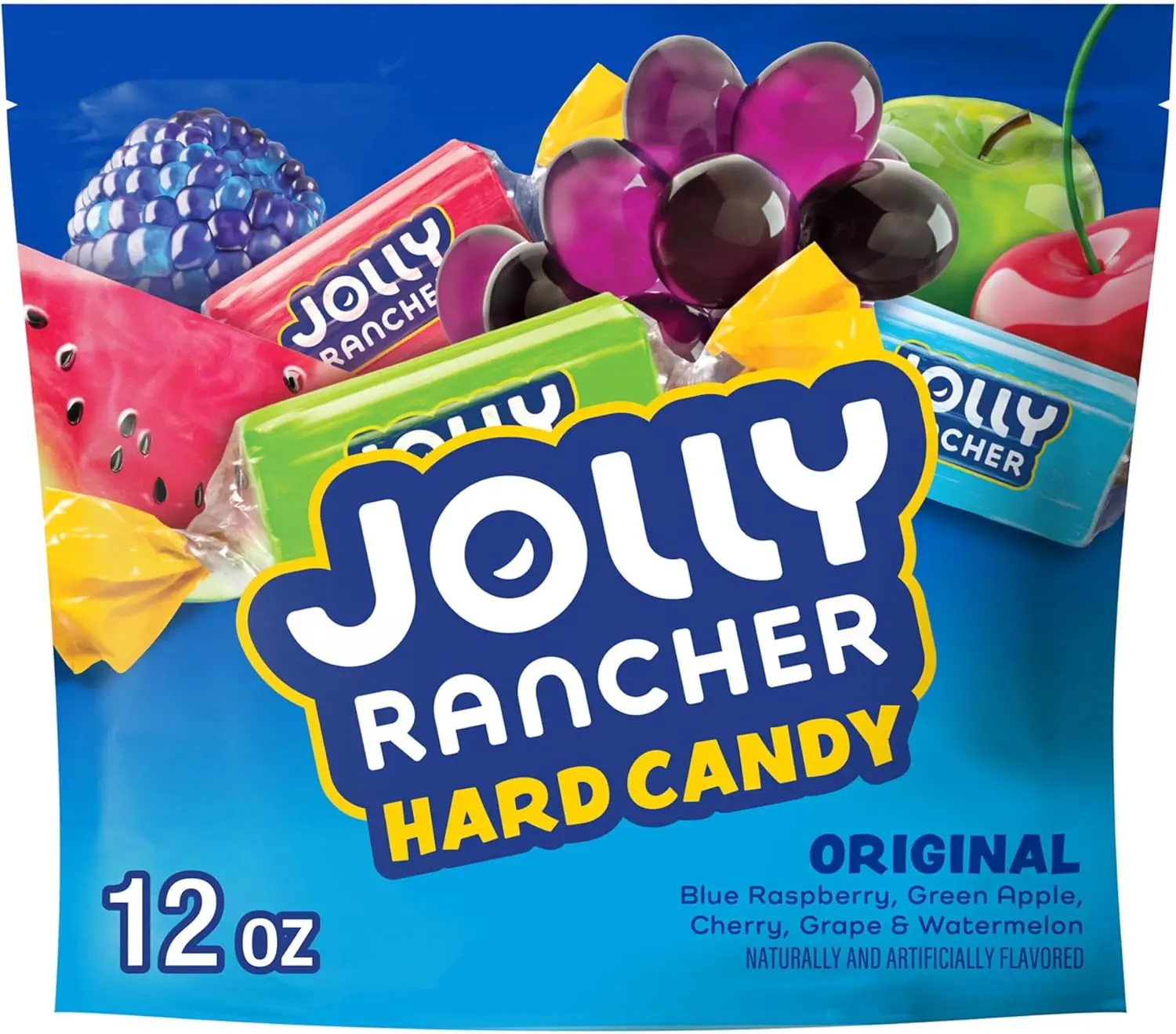 JOLLY RANCHER Original Fruit Hard Candy Bag, 12 oz | Jolly Rancher Hard Candy in Cherry, Grape, Watermelon, Blue Raspberry and Green Apple Flavors, Individually Wrapped