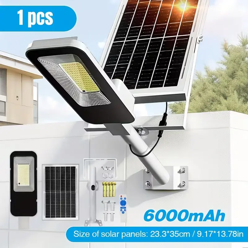 1 pc Solar Street Light Outdoor LED Solar Powered Lamp with Separate Solar Panel, IPX7 Waterproof Dusk‑to‑Dawn Light Sensor Security Light with Remote Control, Energy Saving Outdoor Lighting for Yard, Garden, Road, Patio, Backyard, Farm