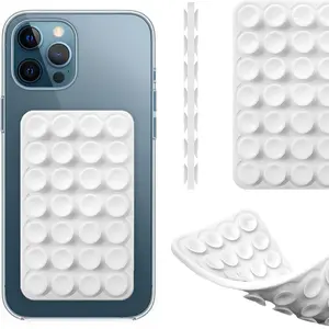 Silicone Double-Sided Suction Cup Phone Casing - Detachable Surface Mount, Fidget Sticky Grip, Waterproof Durable Stand, Smartphone Accessory for iPhone & Android (Fits Small/Large Devices, White)