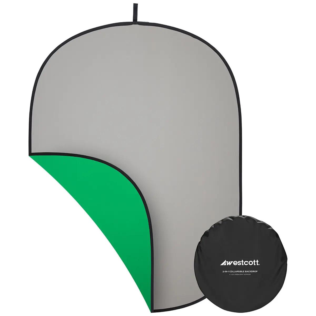 Westcott 5x6.5' Double-Sided Collapsible 2-In-1 Gray & Green Camera Backdrop with Metal Backdrop Stands, Clip Mount for Video Cams, Video Conferencing (Photography Camera Accessories)