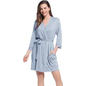 Lightweight Travel Jersey Robe Bamboo Viscose Short Thin Bathrobe for WomenGift