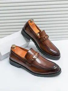 Men's Business Fashion Double Buckle Decorated Loafers, Round Toe Footwear, Formal Occasion Solid Color Dress Shoes, Male All-match Commuter Shoes for Work & Daily Wear