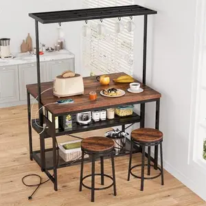 47" Kitchen Island with Storage - Heavy Duty Coffee Bar Table with Shelf, Farmhouse Style Island Tables for Kitchen, Small Spaces - 5 Racks, Brown