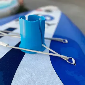 Portable Blue Surfboard Water Bottle Cup Holder Stand, Beach Outdoor Activity Drink Rack, Adjustable Beverage Cup Mount