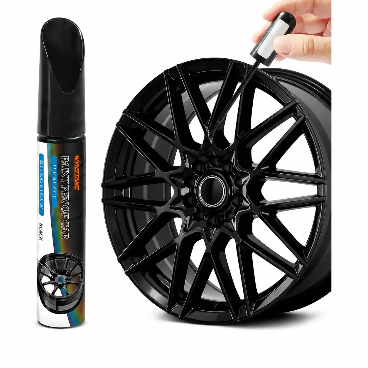 Gloss Black Wheel Scratch Repair Touch Up Paint Pen, Universal Enamel Rim Paint for Alloy & Metal Wheels, Scratch Resistant Repair Kit to Fix Curb Rash, Scuffs and Paint Chips, Automotive Rim Accessory