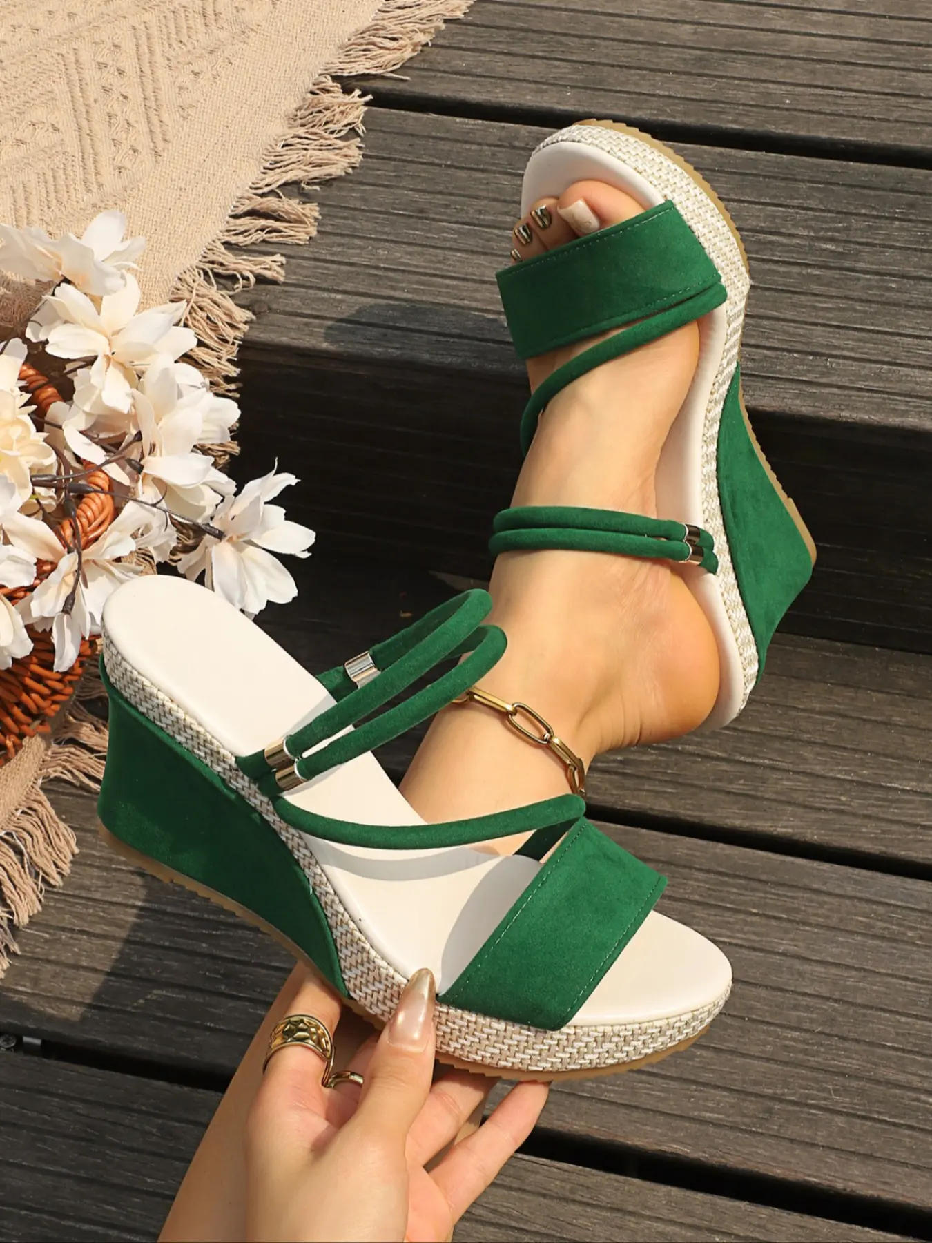 Women's woven platform wedge sandals with a two-way design, casual and comfortable summer footwear, suitable for various occasions such as vacations, daily outings, and dates, Stylish Fashion