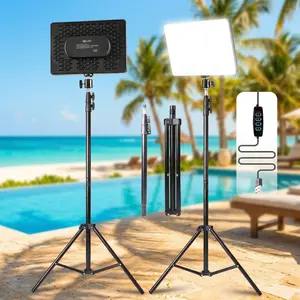 2-Pack LED Video Light Kit with Adjustable 63" Tripod Stand & USB Power - Professional Content Creation Lighting for March Madness, Spring Break & World Cup Events - Perfect Fill Light for Live Streaming, Makeup Tutorials & Selfie Videos