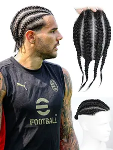 Men's cornrow braid wig, V-Looped design, ultra-thin PU Topper base, 100% human hair, seamlessly blends scalp, solves the problem of thinning hair on top, natural realistic wig suitable for various occasions, Hairline Topper