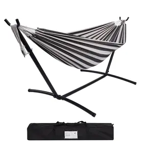 GAOMON Hammock with Stand for Outside, Heavy Duty Space Saving Steel Stand with 500 lb Capacity,Double Hammock with Portable Carrying Bag, Patio,Yard, Black