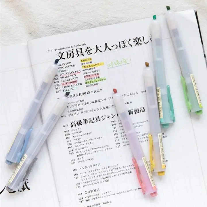 Sharkbang 1PC Press-Type Creative Highlighter Pen - 2-in-1 Marker with Highlighting, Blue, Fluorescence Yellow, Fruit Green, Golden Yellow, Kawaii School Stationery for Party Bag Gifts, Home Supplies, Multiple Colors