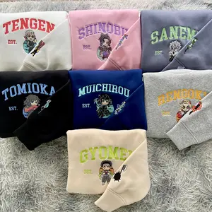 Retro Demon Slayer Embroidered Sweatshirt, Dem0n Slayer Movie, Anime Kimetsu No Yaiba Sweatshirt, Anime clothing, Anime Gift, Sweatshirt, Hoodie Fan Art, Gift For Fan Anime