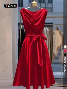 Women's Fashion Sleeveless Bow Neck Casual Fitted Dress, Casual Classy Elegant, Perfect for Daily Commuting, Stylish and Comfortable, Ideal for Everyday Wear