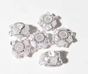 6pcs 20mm Pure White Floral Cube Rhinestone Beads - Transparent Resin Craft Beads for Fashion Accessories, Costume Jewelry, Keychains (NO. 137)