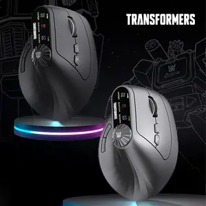 Transformer Vertical Ergonomic Mouse with LED Screen Knob Control, Rechargeable Wireless 3 Device Connection, Silent Click Computer Mouse PC Macbook Gift