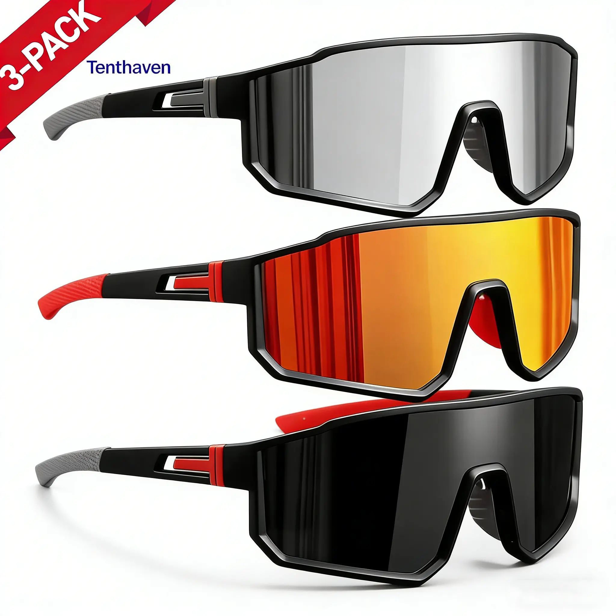 Men's & Women's 3-Pack Stylish Polarized UV400 Athletic Sunglasses - Ergonomic Anti-Slip, Visibility Enhancement, Cushioned, for Cycling, Driving/OOTD, Men's Accessories, Adults' Accessories, Sports Gear