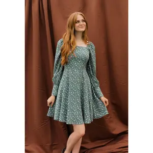 Rispetto Dress in Sea Foam | Long Sleeve Square Neck Dress Rispetto Dress in Sea Foam | Long Sleeve Square Neck Dress