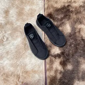 Large size all black lazy without tie up board shoe knob design, wide foot friendly casual shoes, dirt resistant and versatile small black shoes for one foot